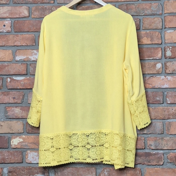 Cleo Yellow Lace Trim Kimono Cardigan XXL Boho Lightweight Duster Spring Resort - Picture 5 of 7